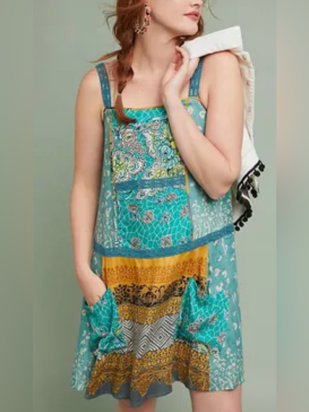 Anthropologie TIny scarf printed tunic dress patchwork Boho Sundress